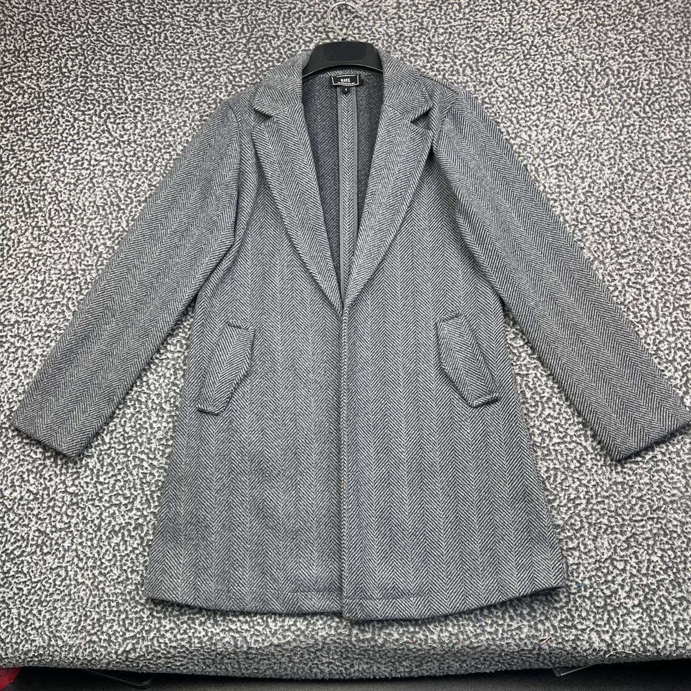 HAVE Los Angeles Long Coat Jacket Women Small Gray Herringbone Notch Lapel S